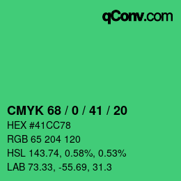 Color code: CMYK 68 / 0 / 41 / 20 | qconv.com