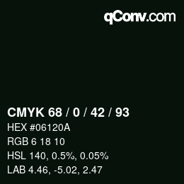 Color code: CMYK 68 / 0 / 42 / 93 | qconv.com