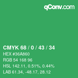 Color code: CMYK 68 / 0 / 43 / 34 | qconv.com