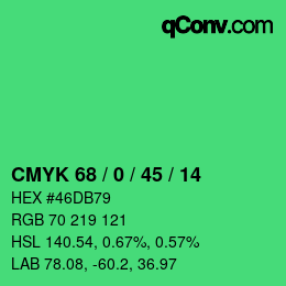 Color code: CMYK 68 / 0 / 45 / 14 | qconv.com