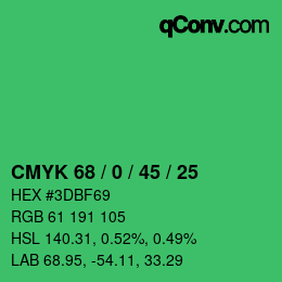 颜色代码: CMYK 68 / 0 / 45 / 25 | qconv.com