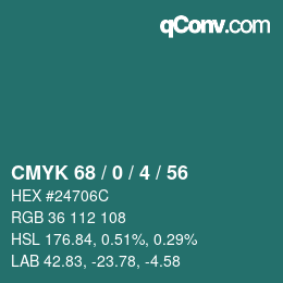 Color code: CMYK 68 / 0 / 4 / 56 | qconv.com