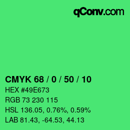 カラーコード: CMYK 68 / 0 / 50 / 10 | qconv.com