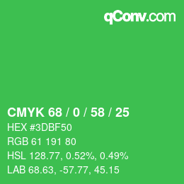 颜色代码: CMYK 68 / 0 / 58 / 25 | qconv.com