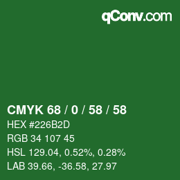 Color code: CMYK 68 / 0 / 58 / 58 | qconv.com