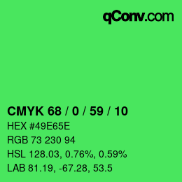 颜色代码: CMYK 68 / 0 / 59 / 10 | qconv.com