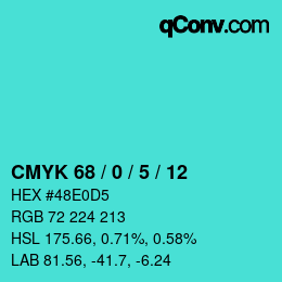 Color code: CMYK 68 / 0 / 5 / 12 | qconv.com