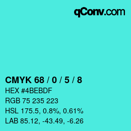 カラーコード: CMYK 68 / 0 / 5 / 8 | qconv.com