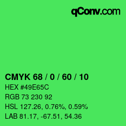 颜色代码: CMYK 68 / 0 / 60 / 10 | qconv.com