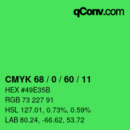 カラーコード: CMYK 68 / 0 / 60 / 11 | qconv.com