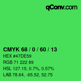 Color code: CMYK 68 / 0 / 60 / 13 | qconv.com