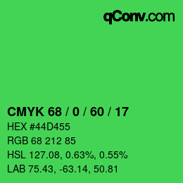 カラーコード: CMYK 68 / 0 / 60 / 17 | qconv.com