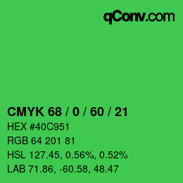 カラーコード: CMYK 68 / 0 / 60 / 21 | qconv.com