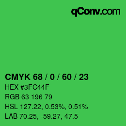 カラーコード: CMYK 68 / 0 / 60 / 23 | qconv.com