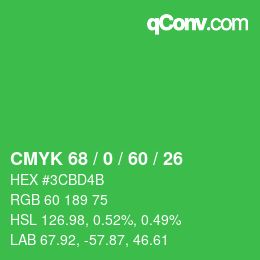 Color code: CMYK 68 / 0 / 60 / 26 | qconv.com