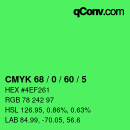 カラーコード: CMYK 68 / 0 / 60 / 5 | qconv.com