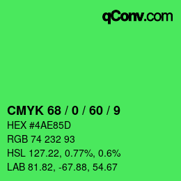 Farbcode: CMYK 68 / 0 / 60 / 9 | qconv.com
