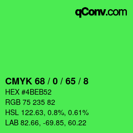 颜色代码: CMYK 68 / 0 / 65 / 8 | qconv.com