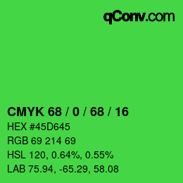 颜色代码: CMYK 68 / 0 / 68 / 16 | qconv.com
