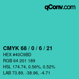 Color code: CMYK 68 / 0 / 6 / 21 | qconv.com