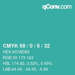 Color code: CMYK 68 / 0 / 6 / 32 | qconv.com
