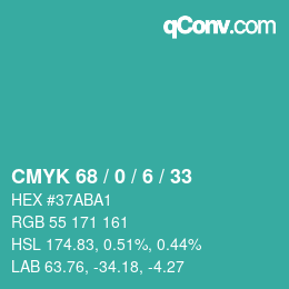 Color code: CMYK 68 / 0 / 6 / 33 | qconv.com