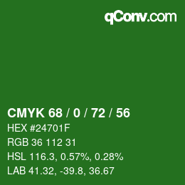 Color code: CMYK 68 / 0 / 72 / 56 | qconv.com