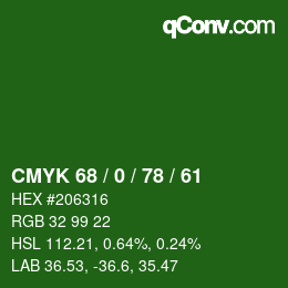 Color code: CMYK 68 / 0 / 78 / 61 | qconv.com