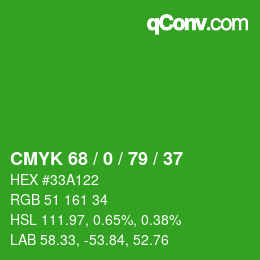 Farbcode: CMYK 68 / 0 / 79 / 37 | qconv.com