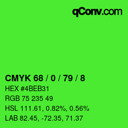 カラーコード: CMYK 68 / 0 / 79 / 8 | qconv.com