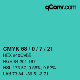 Color code: CMYK 68 / 0 / 7 / 21 | qconv.com