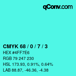 颜色代码: CMYK 68 / 0 / 7 / 3 | qconv.com