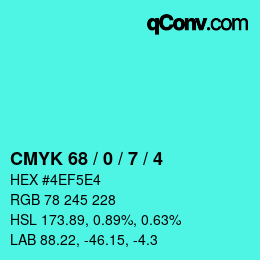 颜色代码: CMYK 68 / 0 / 7 / 4 | qconv.com