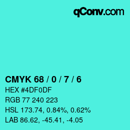 Color code: CMYK 68 / 0 / 7 / 6 | qconv.com