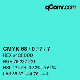Color code: CMYK 68 / 0 / 7 / 7 | qconv.com