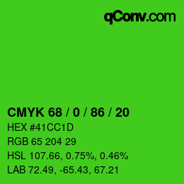 Color code: CMYK 68 / 0 / 86 / 20 | qconv.com