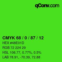 カラーコード: CMYK 68 / 0 / 87 / 12 | qconv.com