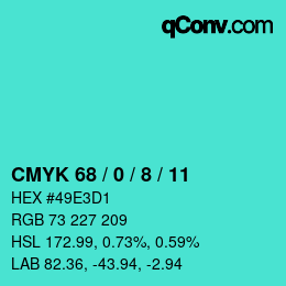 カラーコード: CMYK 68 / 0 / 8 / 11 | qconv.com