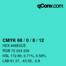 颜色代码: CMYK 68 / 0 / 8 / 12 | qconv.com