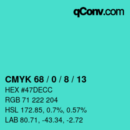 カラーコード: CMYK 68 / 0 / 8 / 13 | qconv.com