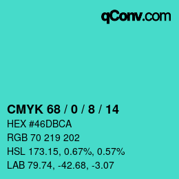 カラーコード: CMYK 68 / 0 / 8 / 14 | qconv.com