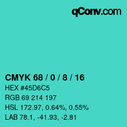 カラーコード: CMYK 68 / 0 / 8 / 16 | qconv.com