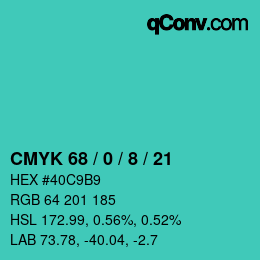 カラーコード: CMYK 68 / 0 / 8 / 21 | qconv.com