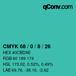 Color code: CMYK 68 / 0 / 8 / 26 | qconv.com
