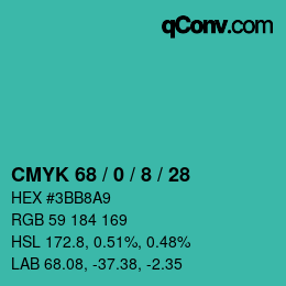 カラーコード: CMYK 68 / 0 / 8 / 28 | qconv.com