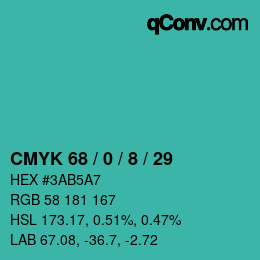 カラーコード: CMYK 68 / 0 / 8 / 29 | qconv.com