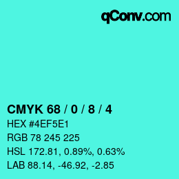 カラーコード: CMYK 68 / 0 / 8 / 4 | qconv.com