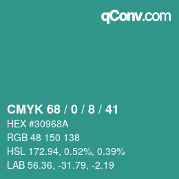 颜色代码: CMYK 68 / 0 / 8 / 41 | qconv.com
