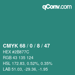 颜色代码: CMYK 68 / 0 / 8 / 47 | qconv.com