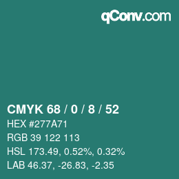 カラーコード: CMYK 68 / 0 / 8 / 52 | qconv.com